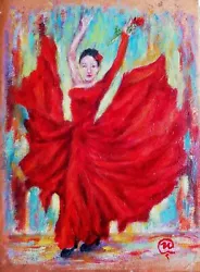 Buy Original Oil Painting Passionate Dancer In Red Dress Impressionism Artwork • 181.65£