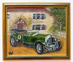 Buy Vintage Oil Painting Of 1930s Bentley Sports Car 38 X 32 Cm • 19.95£