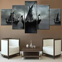 Buy Norse Decor Black And White Painting Vikings Ship Artwork Fantasy Sailing Boat P • 64.70£