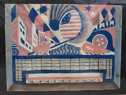 Buy Antique American Cubist Cityscape Architecture Flag Auto Chicago Deco Wpa Era • 2,782.14£