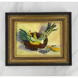 Buy Original Painting Vegetables In Wood Bowl Asparagus Squash Custom Framed • 33.07£