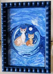 Buy Original Marine Cats Painting, In Blue Frame - 6  X 4  • 2.75£