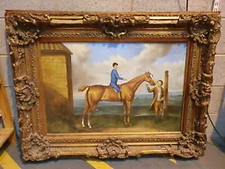 Buy Antique Race Horse & Jockey Large Oil Canvas Painting In A Gilt & Wooden Frame • 49.99£