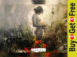 Buy Acrylic Woman In Garden Painting Print 5 X7  On Matte Paper - Serene Art • 4.99£