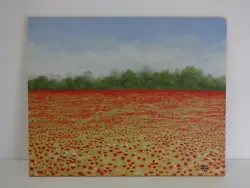 Buy Original Painting Poppy Field Landscape Signed Oil On Board Interior Design Art • 27.99£