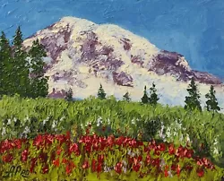 Buy Mt Rainier Painting Original Artwork Impasto Oil Painting Mountain Wall Art • 44.65£