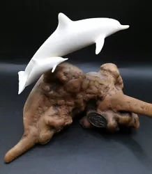 Buy John Perry Sculpture White Dolphins On Burled Driftwood Mom And Baby  • 20.80£