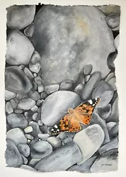Buy Original Acrylic Painting Sunbathing Butterfly Handmade Khadi Paper 15” X 22” • 30£