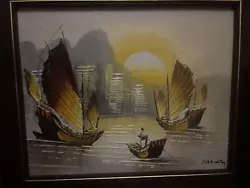 Buy 3 Vintage Chinese Junk Boat Paintings  • 120£