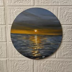 Buy Original Painting, Wooden Board, Sunset Seascape Painting, Home Decor, 23 Cm • 47.77£