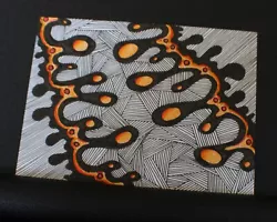 Buy Orange Drops Lines Abstract Original ACEO Art Card Mixed Media Mini Artwork • 2.49£
