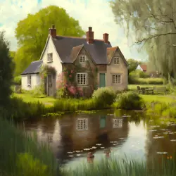 Buy Cottage Oil Painting Pond Luxury Canvas Wall Art Picture Print Colourful • 27.99£