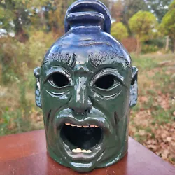 Buy Folk Art Pottery Green & Blue Lantern Face Jug By Savannah Craven | 9.75  X 6.5  • 124£