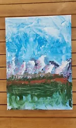 Buy Blue, Abstract Oil Painting On Canvas Mountains And Lake 29cm X 42cm  • 11£