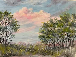 Buy PINK CLOUDS Original Oil Landscape Painting TREES SCENERY PAINTERLY Spring Art • 49.87£