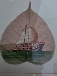 Buy Vintage Hand Painted Leaf With Chinese Boat • 3£
