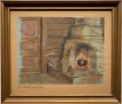 Buy Watercolour Interior Kitchen With Fireplace With Vessel Eh 1918 Denmark Vintage • 69.26£
