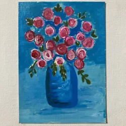 Buy ACEO ORIGINAL PAINTING Mini Collectible Art Card Signed Pinky Flowers Pot Ooak • 8.29£