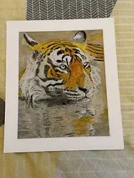 Buy Watercolour Painting By Mark Leary Tiger Swimming • 25£