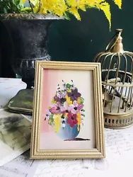 Buy Vintage Antique Style Gilt Gold Framed Miniature Oil Painting Floral Still Life • 14£