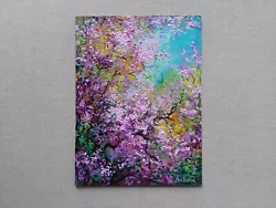 Buy Cherry Tree Blossoming Oil Painting. Pink Sakura Branches, Colorful Spring Art • 71.94£