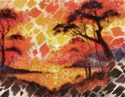 Buy Trees In The Sunset Oil Paint, Wall Art Wallpaper Background, Hand Drawn • 1.32£