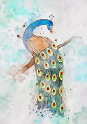 Buy Peacock  Watercolour Painting Original Print  Monica LaTanya • 2.50£