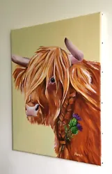Buy Artist Studio Clearance Original Oil Painting Thistle, Coo, Highland Cow 50x40cm • 150£