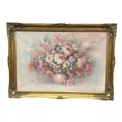 Buy Large Vintage Oil On Canvas Painting Still Life Flowers Bowl Signed 41 X 29 Inch • 199.99£