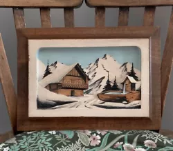 Buy Vintage Framed Mountain Winter Scene Wooden Picture Hand Painted 1960s • 19.99£