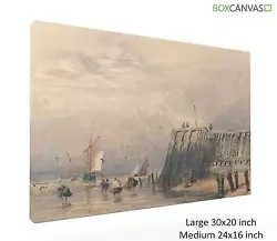 Buy British Art David Cox Realism Sailing Barges Shrimpers Pier Canvas Wall • 27£