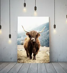 Buy Highland Cow - Deep Framed Canvas Wall Art Picture Print- Brown Animal • 39.99£