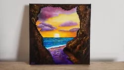 Buy Sunset Acrylic Painting On Square Canvas Acrylic Sunset Painting Clouds Art • 10£