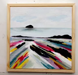Buy Original Abstract Landscape Painting Hand Painted Framed Seascape ‘Ailsa Craig’ • 13£