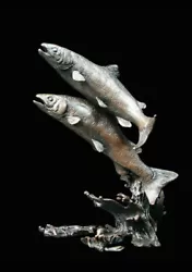 Buy Salmon Pair Bronze Foundry Cast Sculpture By Keith Sherwin [975] • 245£