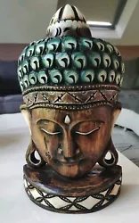Buy Bali/Indonesia Buddha Sculpture/Head. Polychrome Wood. Dim 34 X 19 Cm • 62.05£