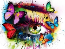 Buy Rainbow Eye Butterfly Wall Art Printed On Canvas 22'' X 16  Solid Frame • 23.75£