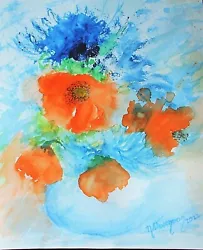 Buy Watercolour & Gouache Painting Of Poppies,Cornflowers,impressionist,unframed,new • 8£