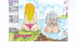 Buy ACEO Original Watercolor Painting Seagull Pearl Necklace Beach Hut Bikini Gull • 10£