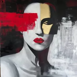 Buy 50x50  Abstract Female Acrylic Painting Red Lips Black And White | MODERN WOMAN • 883.60£