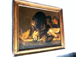 Buy Antique 19th C Oil On Canvas Painting, Cat With Attitude, Protecting Game Birds • 6,250£