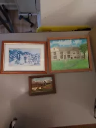 Buy Wall Art Pictures Paintings Visitt Manor Building Wooden Plague Mountain View • 4£