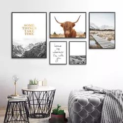 Buy Mountains Landscape Canvas Poster Wall Art Print Highland Cow Nordic Decoration • 4.24£