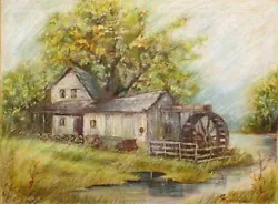 Buy Large Vintage Landscape Oil Painting Watermill River Unframed Original • 30£