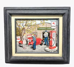 Buy Vintage Signed C Carson Painting Garage Mobil Gas Auto 8x10  -15x13  Framed • 50.10£