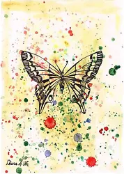 Buy Black Butterfly Original Watercolour And Mix Media Painting, Not A Print, Unique • 34.99£
