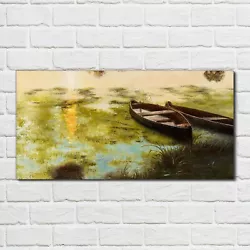 Buy Glass Print 100x50 Painting Boat Water Picture Wall Art Home Decor  • 89.99£