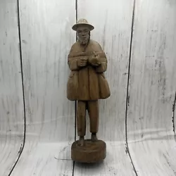 Buy Hand-Carved Wooden Barefoot Traveler Hobo Man Sculpture Figurine Carrying Bag • 8.27£