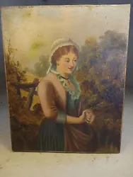 Buy Small Antique Oil Painting , Young Woman • 38£