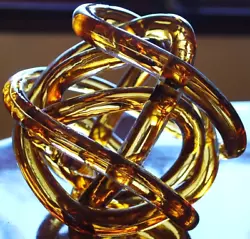 Buy MURANO Hand Blown AMBER GLASS INFINITY KNOT TWISTED BALL Sculpture Paperweight • 44.56£